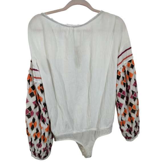 3351) Free People Embroidery Tassel Intimately Bodysuit Long Sleeve Size Medium - Picture 5 of 7